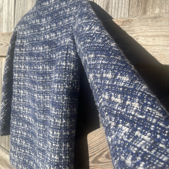 J. Crew Navy Blue and Cream Tweed City Coat Sz 0 Excellent Condition - Picture 14 of 16